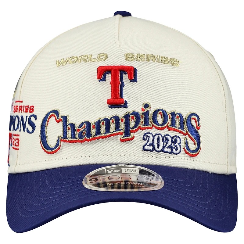 Casquette ajustable New Era 9FORTY M-Crown pour homme, crème/bleu royal, Texas Rangers World Series