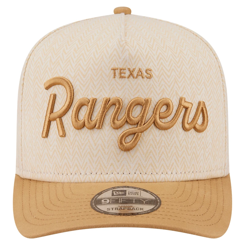 Men's New Era Cream Texas Rangers Herringbone 9FIFTY A-Frame Snapback Hat