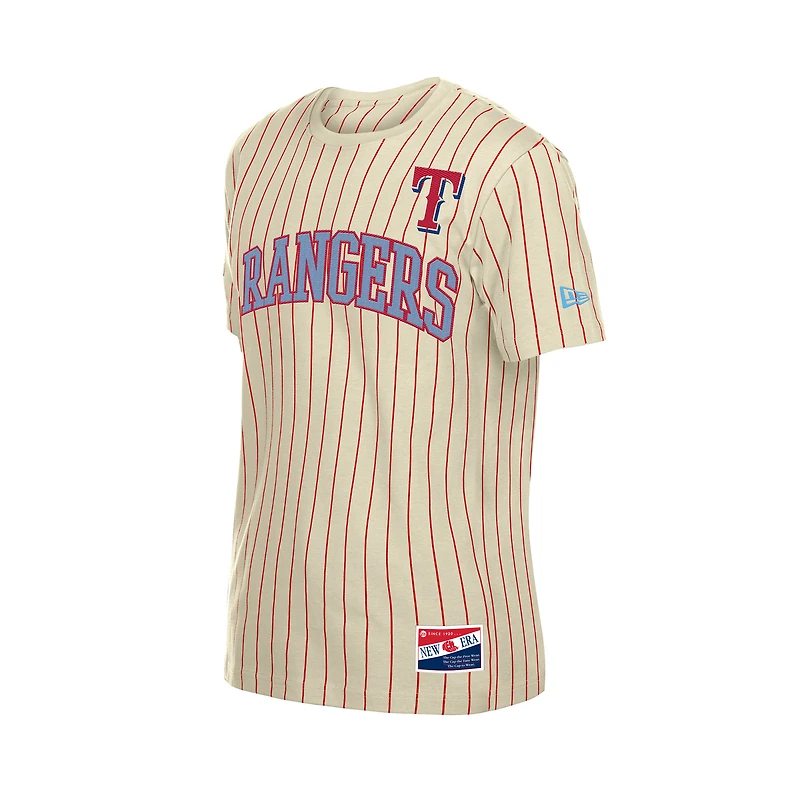 T-shirt à rayures fines New Era crème Texas Rangers Throwback Meshback pour homme