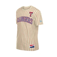 T-shirt à rayures fines New Era crème Texas Rangers Throwback Meshback pour homme