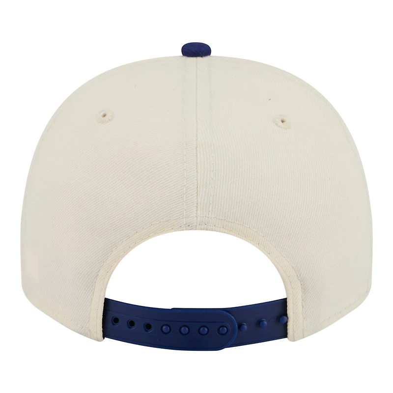 Casquette ajustable New Era 9FIFTY pour homme, couleur crème, modèle rétro Texas Rangers à trois motifs.