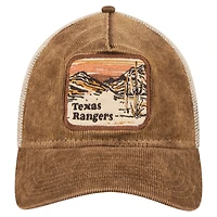 Men's New Era Dark Brown Texas Rangers Vintage Landscape 9TWENTY A-Frame Adjustable Trucker Hat