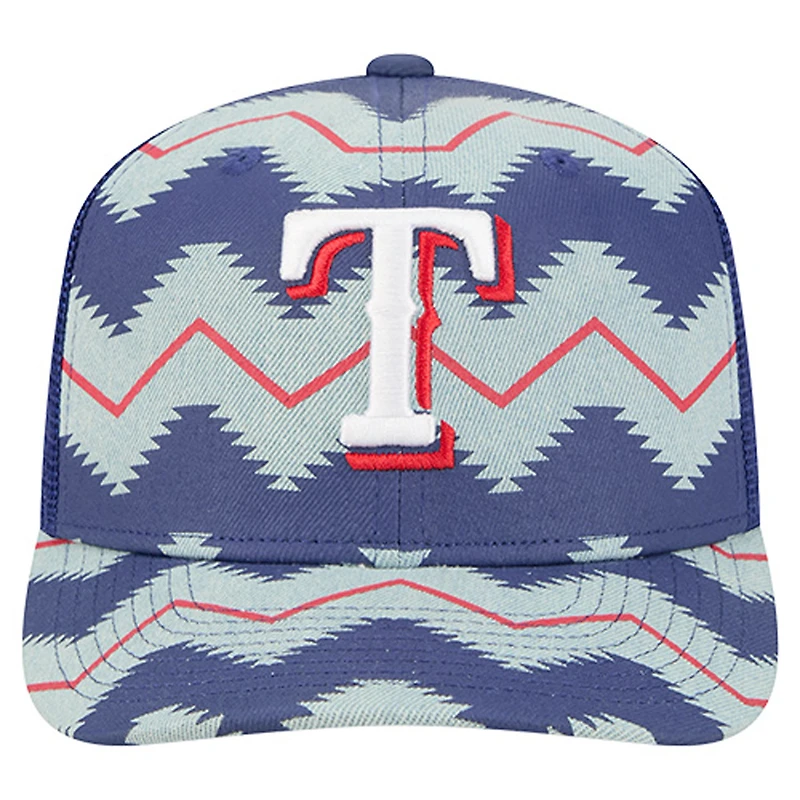 Men's New Era Denim/Royal Texas Rangers Aztec Denim 9SEVENTY Adjustable Hat