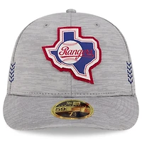 Casquette ajustée 59FIFTY à profil bas Texas Rangers 2024 Clubhouse New Era pour homme, grise
