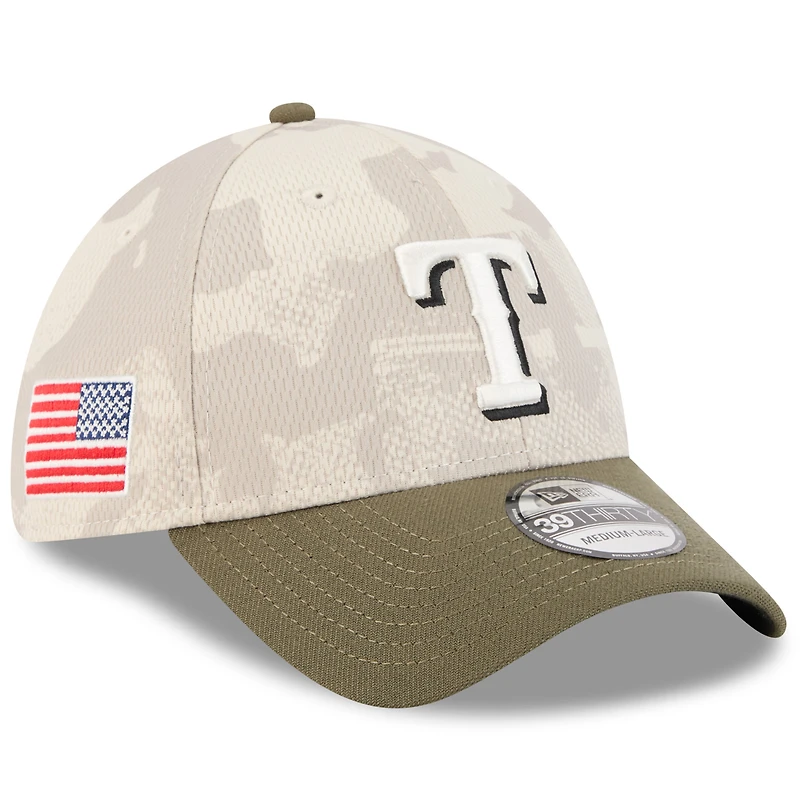 Men's New Era Light Beige/Olive Texas Rangers 2025 Armed Forces Day 39THIRTY Flex Hat
