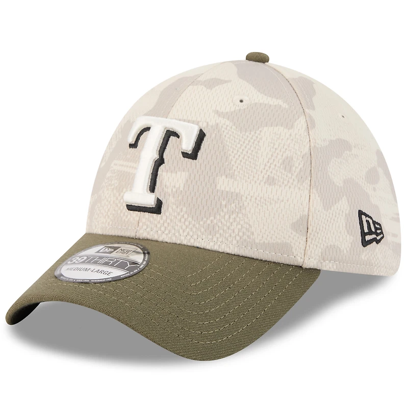 Casquette 39THIRTY Flex pour homme, beige clair/olive, Texas Rangers 2025, Journée des forces armées