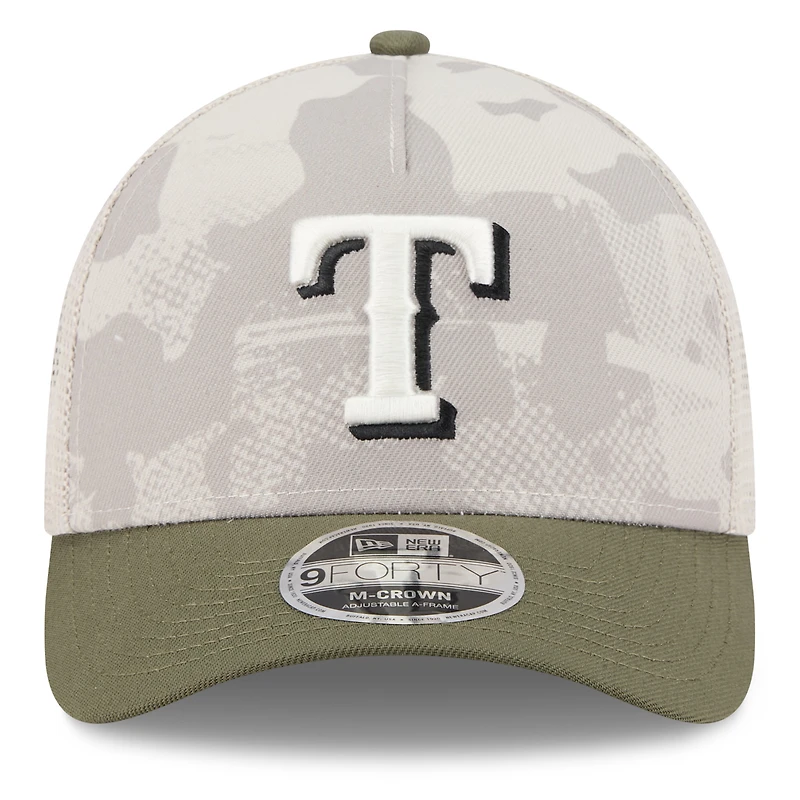 Men's New Era Light Beige/Olive Texas Rangers 2025 Armed Forces Day 9FORTY M-Crown A-Frame Adjustable Hat