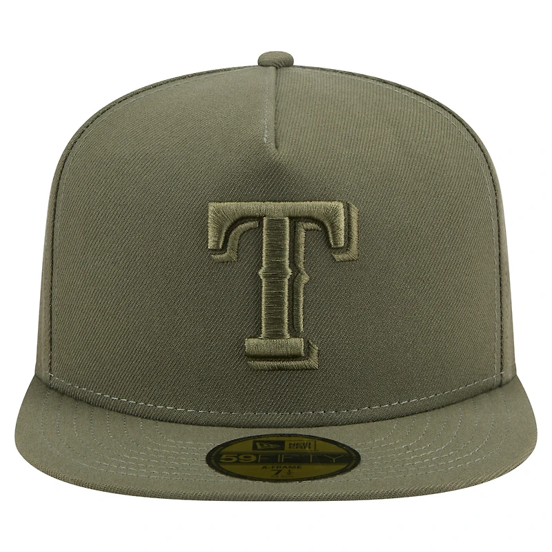 Men's New Era Olive Texas Rangers Color Pack A-Frame 59FIFTY Fitted Hat