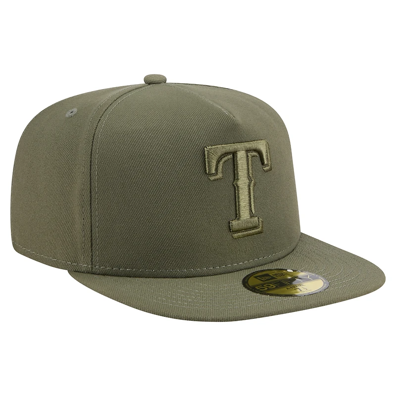 Men's New Era Olive Texas Rangers Color Pack A-Frame 59FIFTY Fitted Hat