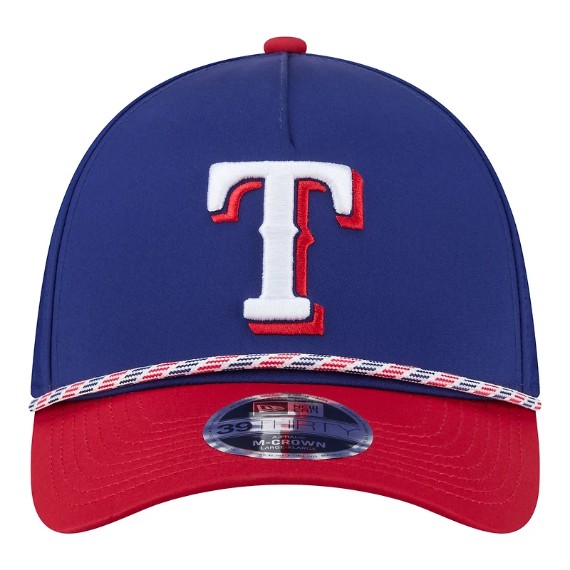 Casquette New Era Flex 39THIRTY pour homme, bleu royal/rouge, Texas Rangers, modèle Rope M-Crown A-Frame.