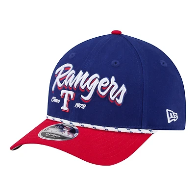 Casquette ajustable New Era 9FORTY M-Crown pour homme, bleu royal/rouge, aux couleurs des Texas Rangers.