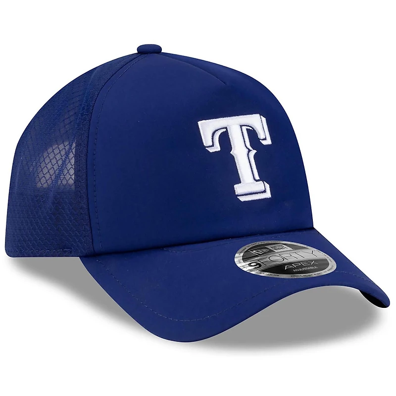 Casquette trucker ajustable New Era Royal Texas Rangers 2026 pour homme, modèle Apex 9FORTY.