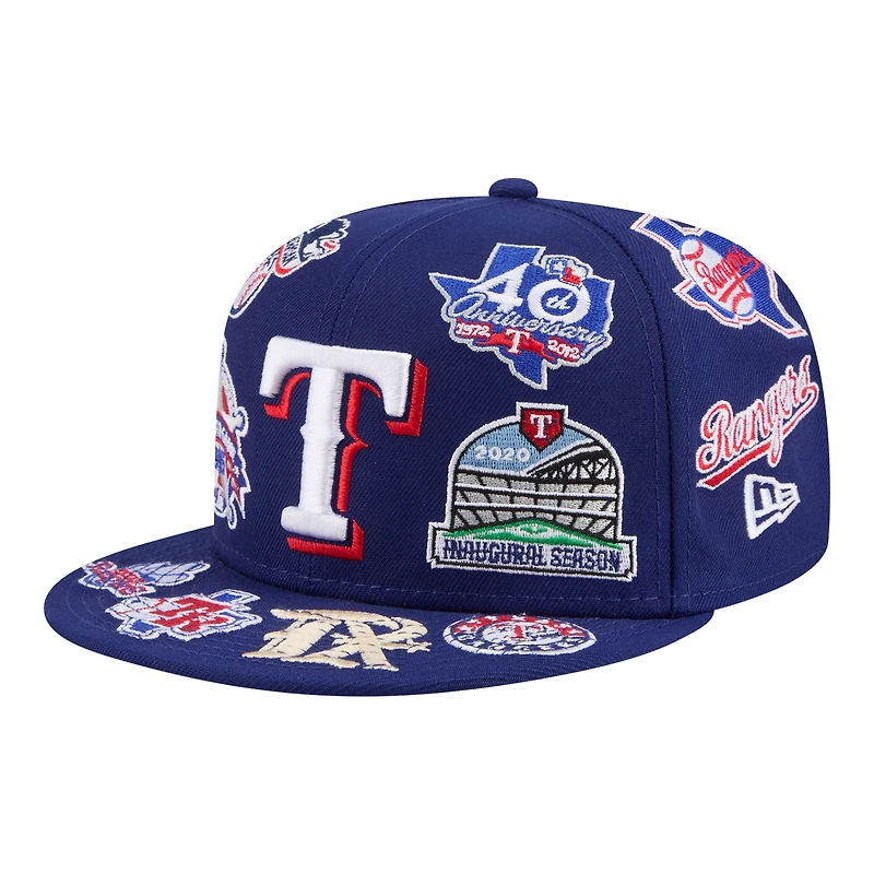 Casquette ajustée New Era Royal Texas Rangers All Over 59FIFTY pour homme
