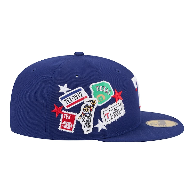 Casquette ajustée New Era 59FIFTY pour homme, modèle Royal Texas Rangers City Patch