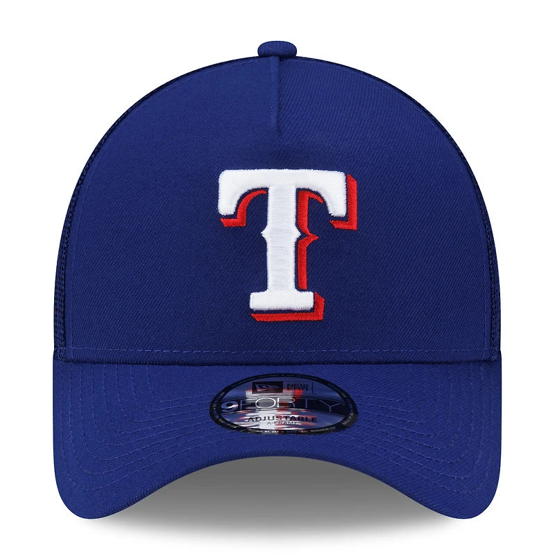 Men's New Era Royal Texas Rangers Side Script 9FORTY A-Frame Trucker Adjustable Hat