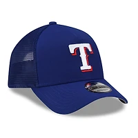 Men's New Era Royal Texas Rangers Side Script 9FORTY A-Frame Trucker Adjustable Hat