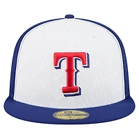 Casquette ajustée New Era 59FIFTY blanche/bleue des Texas Rangers pour homme