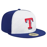 Casquette ajustée New Era 59FIFTY blanche/bleue des Texas Rangers pour homme