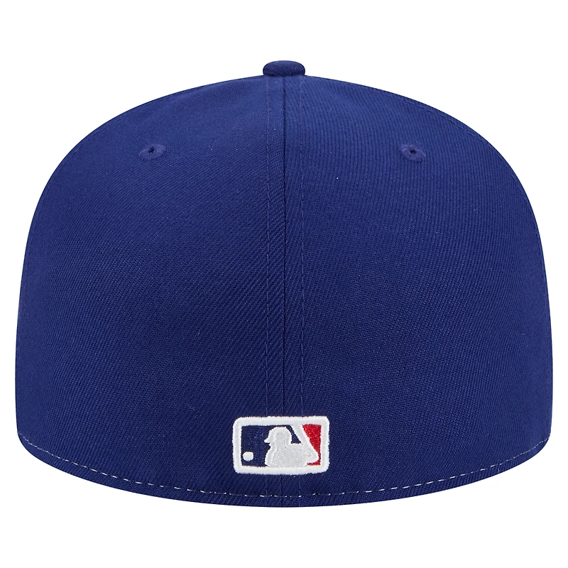 Casquette ajustée New Era 59FIFTY blanche/bleue des Texas Rangers pour homme
