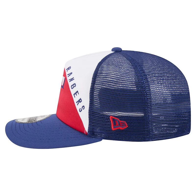 Casquette trucker ajustable New Era blanche/bleu roi Texas Rangers, modèle rétro 19TWENTY pour homme