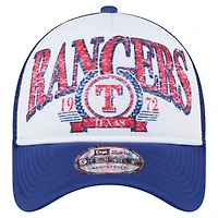 Casquette ajustable New Era 9FORTY blanche/bleue pour homme, style camionneur Texas Rangers