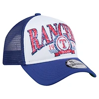 Casquette ajustable New Era 9FORTY blanche/bleue pour homme, style camionneur Texas Rangers