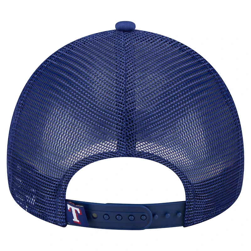 Casquette ajustable New Era 9FORTY blanche/bleue pour homme, style camionneur Texas Rangers
