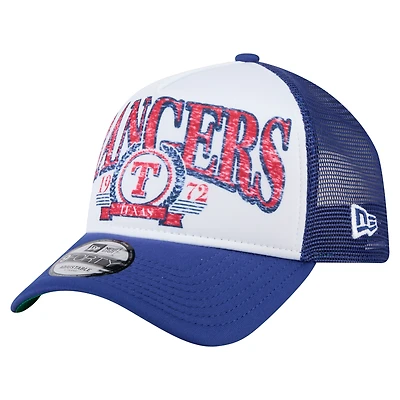 Casquette ajustable New Era 9FORTY blanche/bleue pour homme, style camionneur Texas Rangers