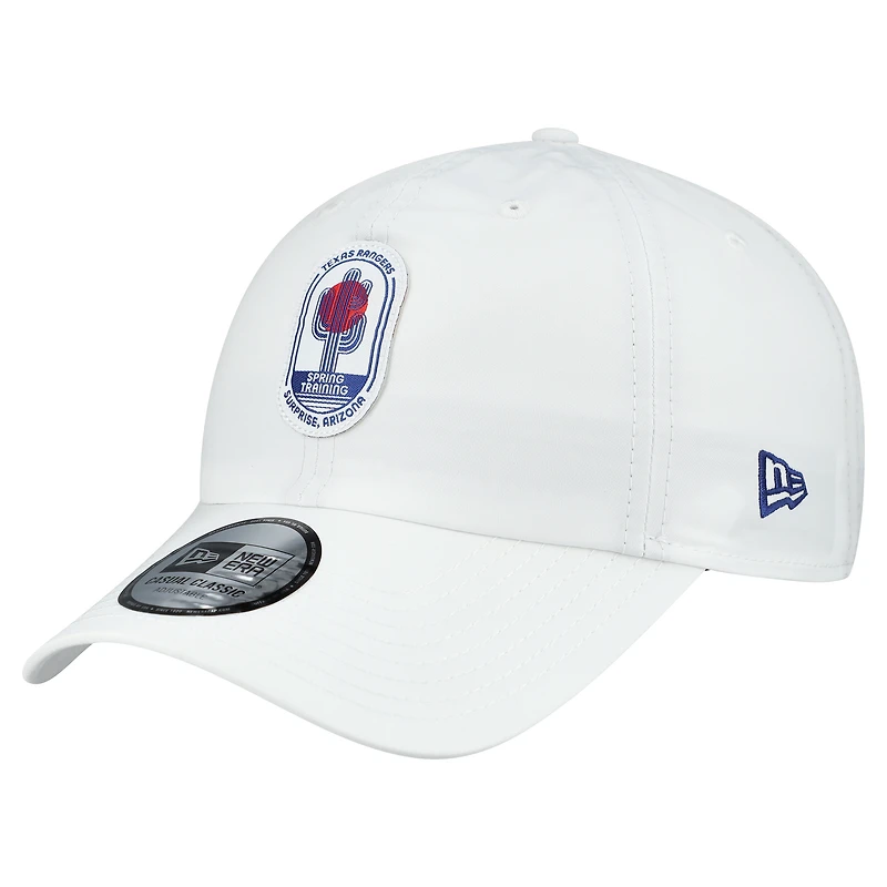 Casquette New Era blanche pour homme, Texas Rangers, pack d'entraînement de printemps 2026, modèle Icon, classique et décontractée, ajustable.