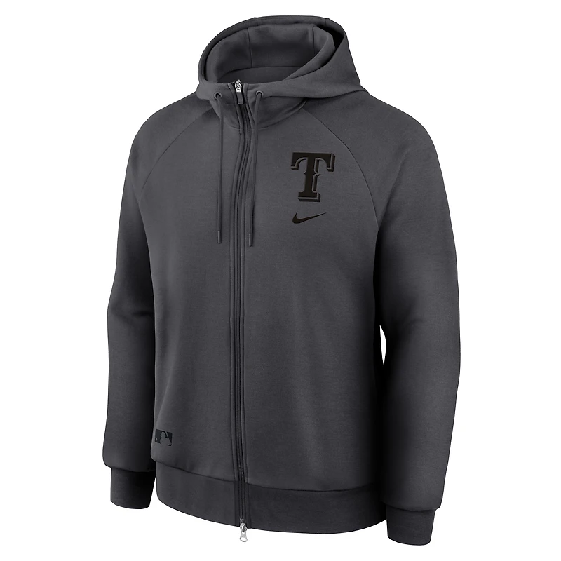 Men's Nike Anthracite Texas Rangers Authentic Collection Player Raglan Dri-FIT Full-Zip Hoodie