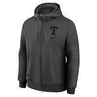 Men's Nike Anthracite Texas Rangers Authentic Collection Player Raglan Dri-FIT Full-Zip Hoodie