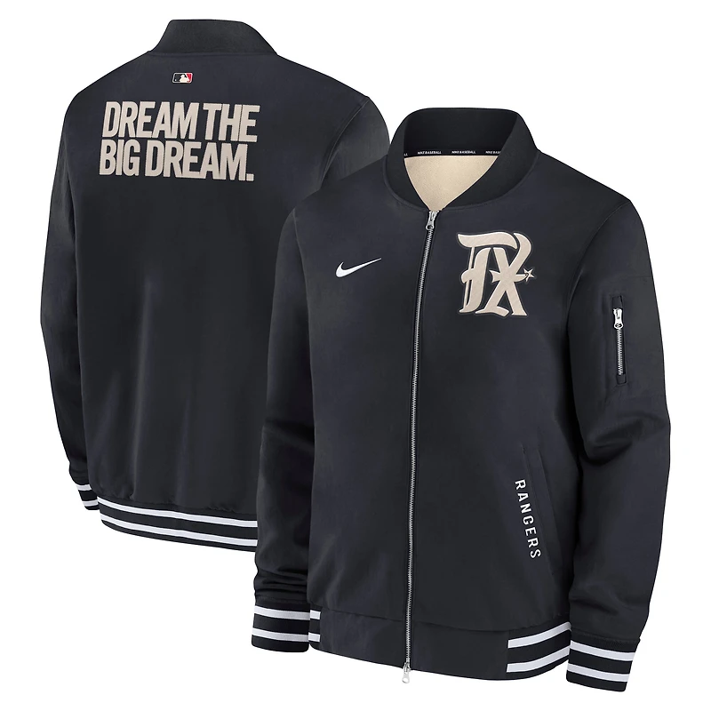 Men's Nike  Black Texas Rangers Authentic Collection City Connect Full-Zip Bomber Jacket