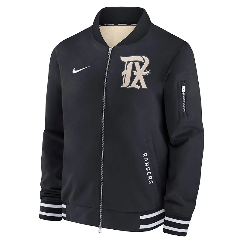 Men's Nike  Black Texas Rangers Authentic Collection City Connect Full-Zip Bomber Jacket