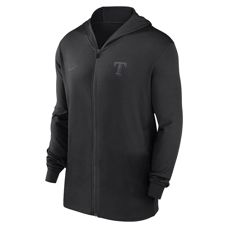 Sweat à capuche léger entièrement zippé Nike Texas Rangers Authentic Collection Travel Performance pour homme, noir