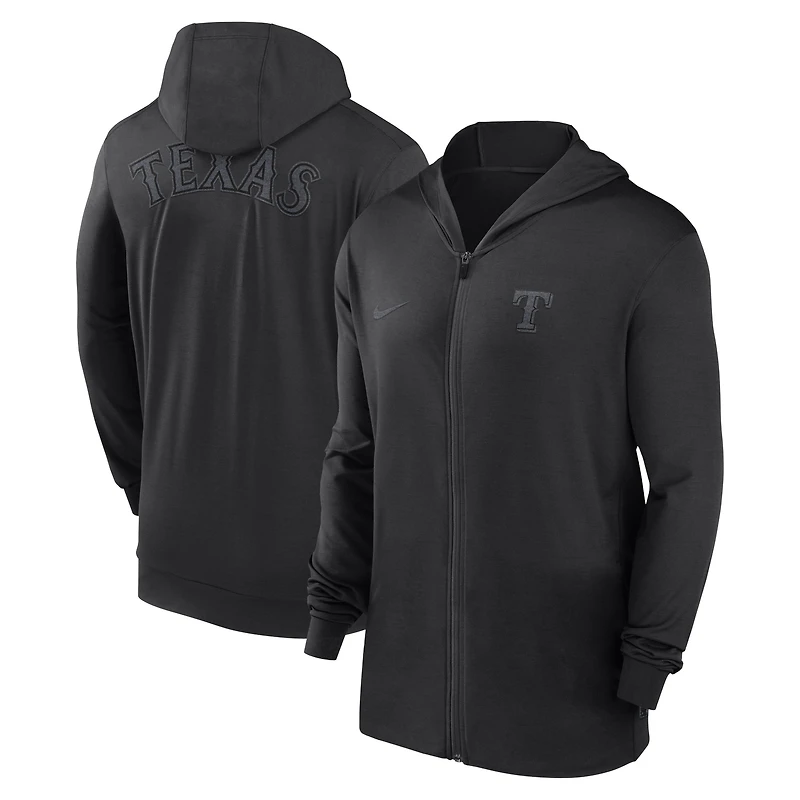 Sweat à capuche léger entièrement zippé Nike Texas Rangers Authentic Collection Travel Performance pour homme, noir