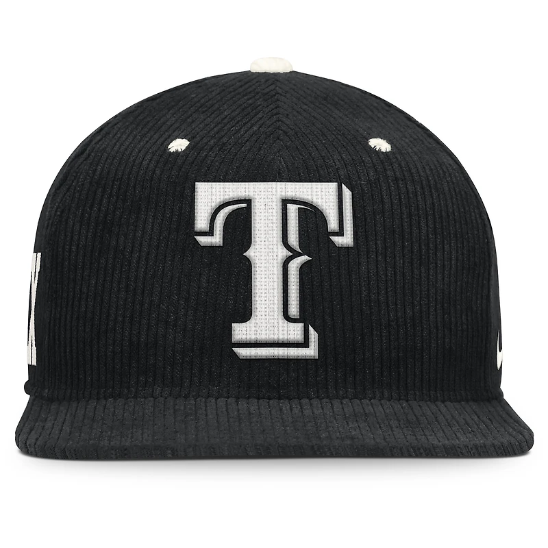 Men's Nike Black Texas Rangers Pro Corduroy Structured Snapback Hat