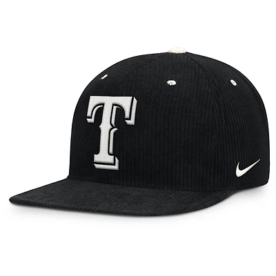 Casquette structurée à fermeture snapback Nike Texas Rangers Pro en velours côtelé noir pour homme