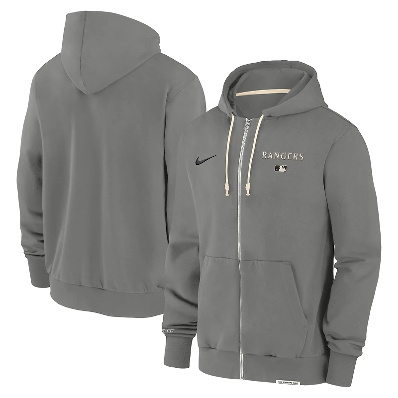 Men's Nike Charcoal Texas Rangers Authentic Collection Travel Performance Full-Zip Hoodie