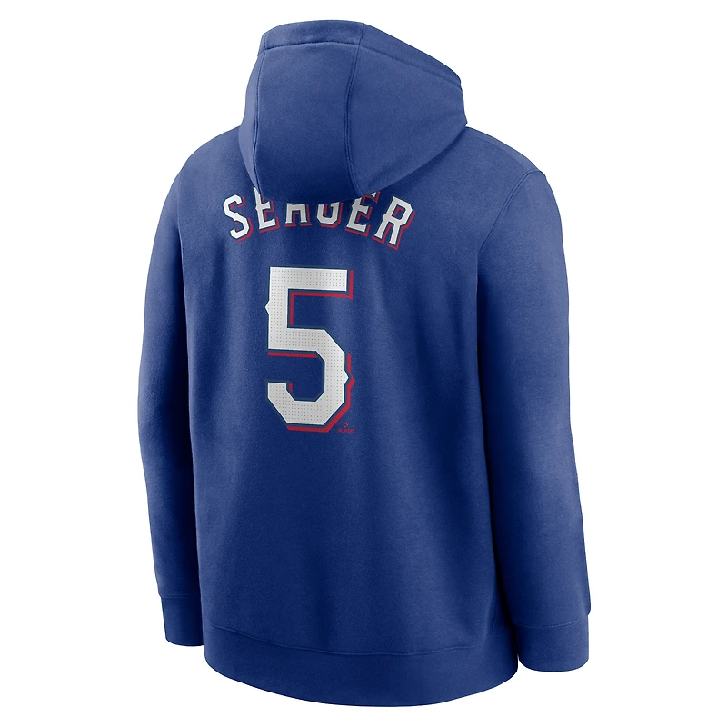 Sweat à capuche Nike Corey Seager Royal Texas Rangers pour homme avec nom et numéro de joueur en polaire