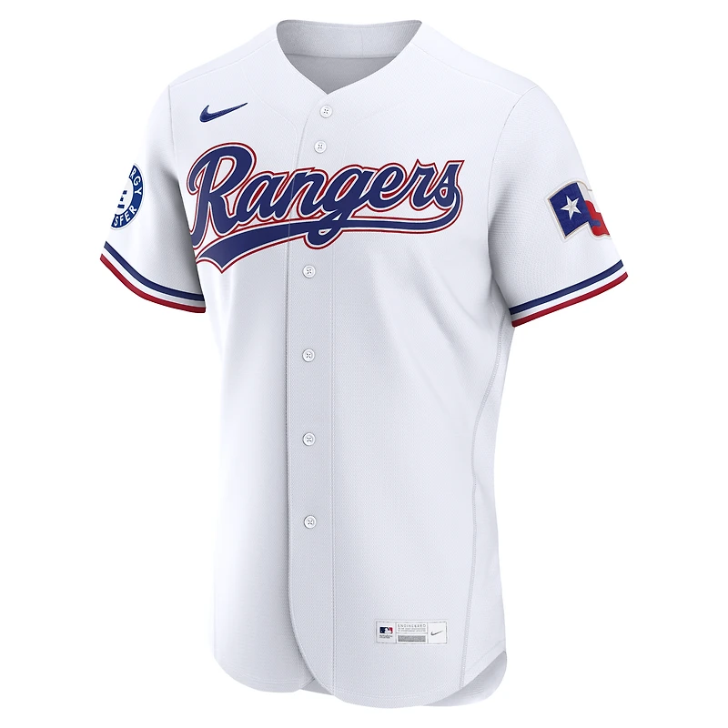 Maillot authentique domicile Nike Corey Seager blanc des Texas Rangers pour homme, avec patch de sponsor