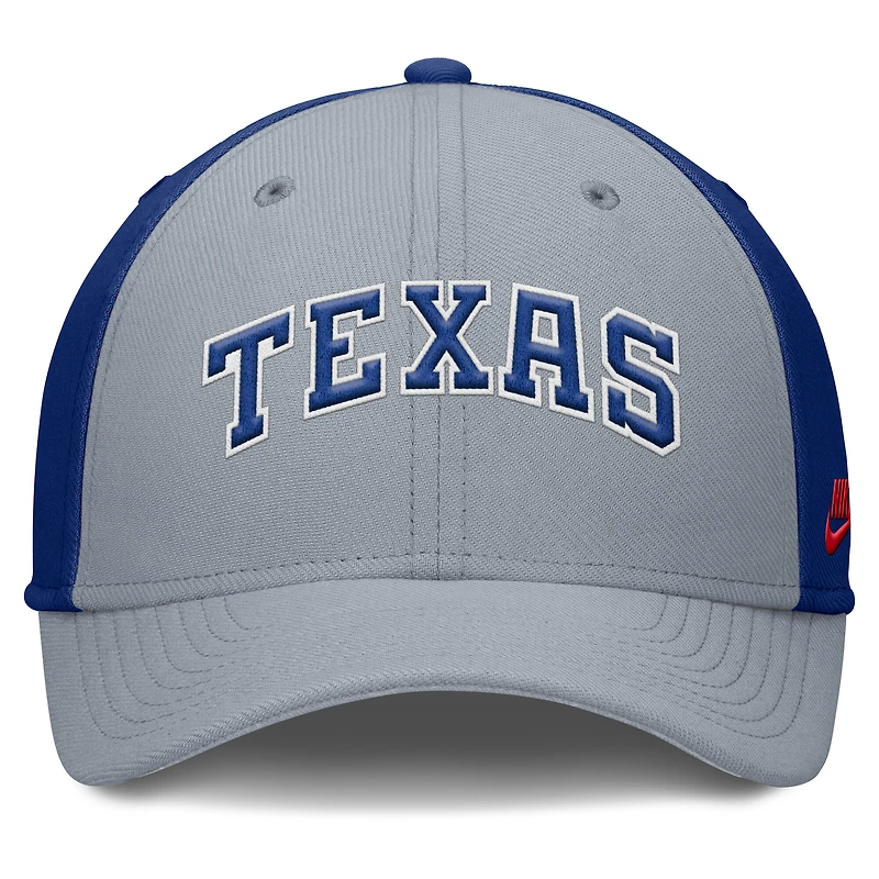 Casquette Nike Performance Flex Rise Swoosh des Texas Rangers pour homme, gris/bleu royal