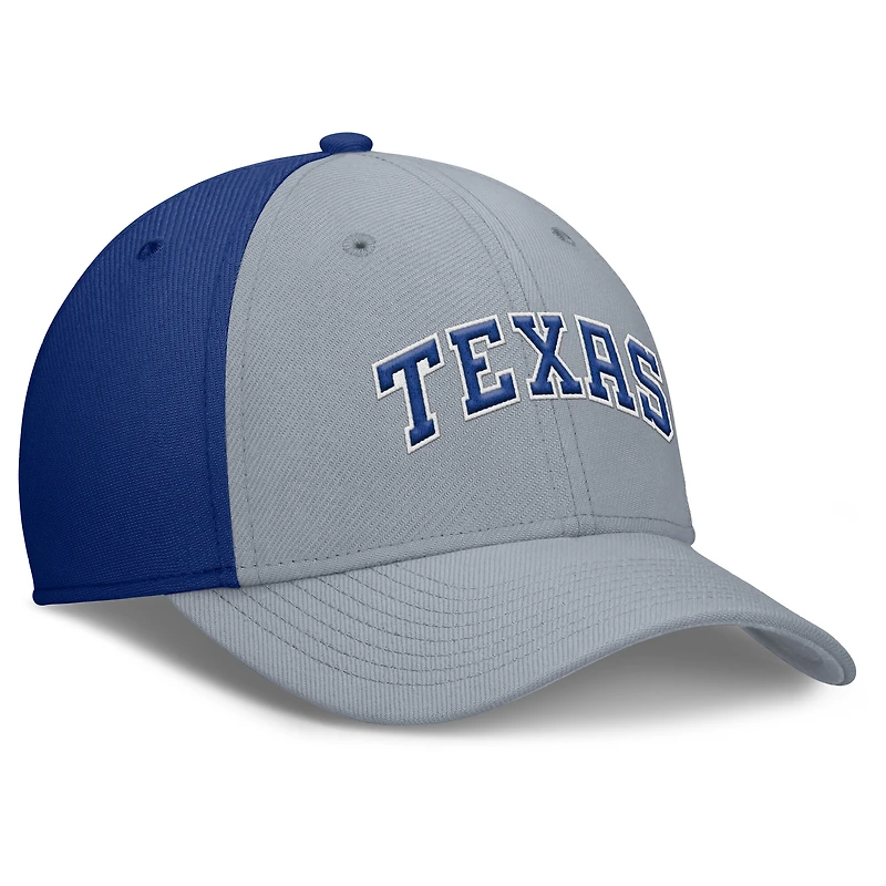 Casquette Nike Performance Flex Rise Swoosh des Texas Rangers pour homme, gris/bleu royal