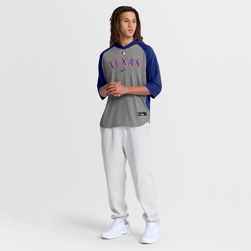 Men's Nike Gray Texas Rangers Authentic Collection Flux Dri-FIT Raglan 3/4-Sleeve Hooded T-Shirt