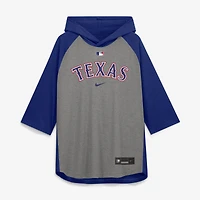 Men's Nike Gray Texas Rangers Authentic Collection Flux Dri-FIT Raglan 3/4-Sleeve Hooded T-Shirt
