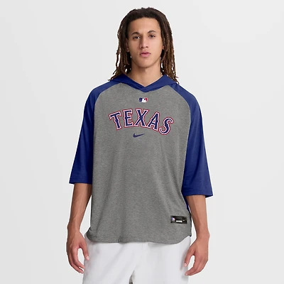 Men's Nike Gray Texas Rangers Authentic Collection Flux Dri-FIT Raglan 3/4-Sleeve Hooded T-Shirt
