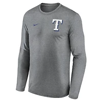 Men's Nike Heather Charcoal Texas Rangers 2-Hit Legend Dri-FIT Long Sleeve T-Shirt