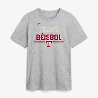 T-shirt Nike pour homme, gris chiné, Texas Rangers City Connect, avec slogan de l'équipe