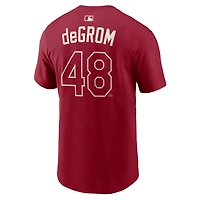 Men's Nike Jacob deGrom Red Texas Rangers 2026 City Connect Name & Number T-Shirt