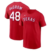 T-shirt avec nom et numéro des Texas Rangers Nike Jacob deGrom rouge pour homme