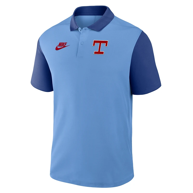 Polo Nike Dri-FIT Victory bleu clair/bleu royal pour homme, collection Cooperstown, Texas Rangers